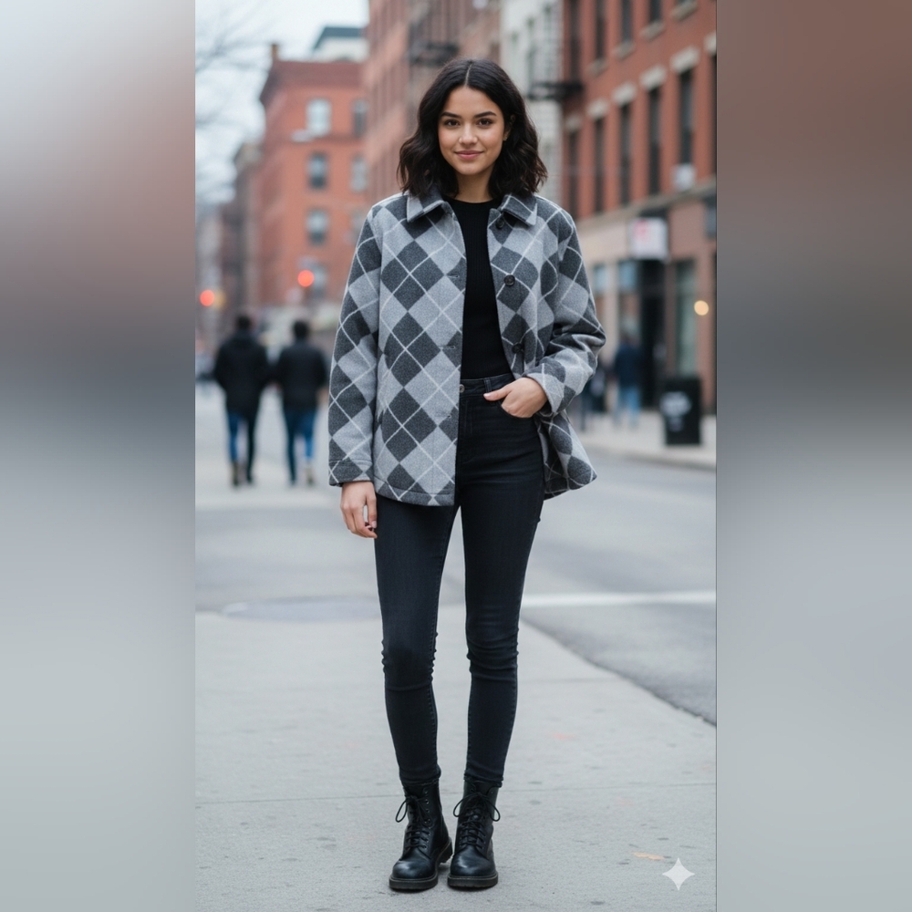 Gray Argyle Women's Coat